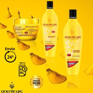 Kit Hidratação para os cabelos Banana e Mel, Shampoo, Condicionador e Máscara Teia Oriente Life